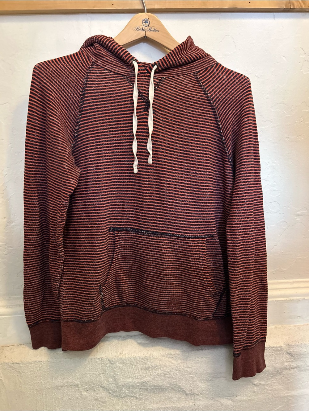 J. Crew Rust and Navy Striped Hooded Pullover